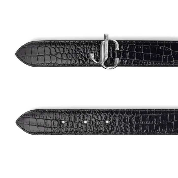 Felisa Black Shiny CrocEmbossed Leather Belt With Jc Emblem Black Women JIMMY CHOO Belts