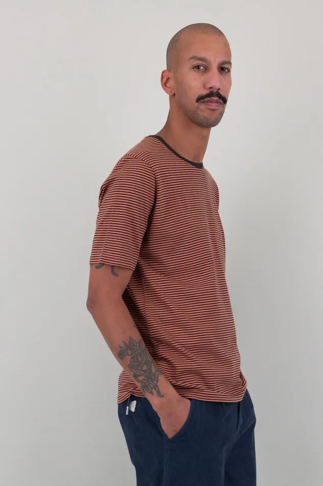 Folk Clothing 12151 Striped TShirt 8211 Rust Brown Mens TShirts
