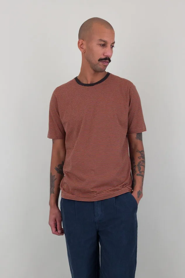 Folk Clothing 12151 Striped TShirt 8211 Rust Brown Mens TShirts