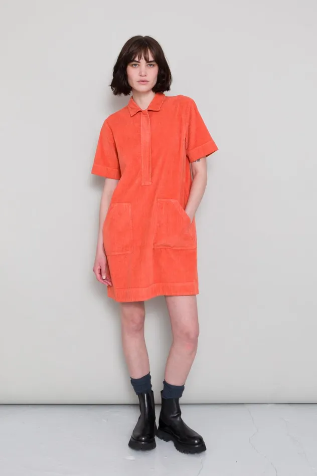Folk Clothing A Line Zip Dress 8211 Vermillion Cord Womens Skirts and Dresses
