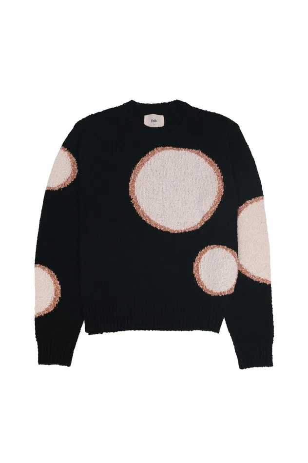 Folk Clothing Chain Crew 8211 Black Ecru Dot Mens Knitwear