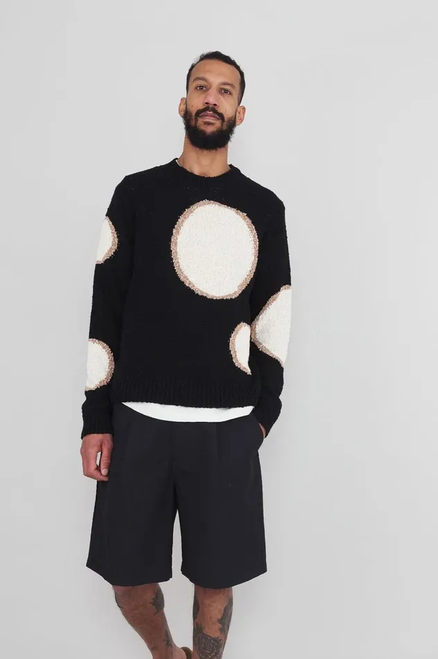 Folk Clothing Chain Crew 8211 Black Ecru Dot Mens Knitwear