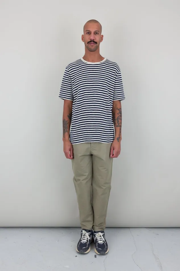 Folk Clothing Classic Stripe TShirt 8211 Ecru Navy Mens TShirts