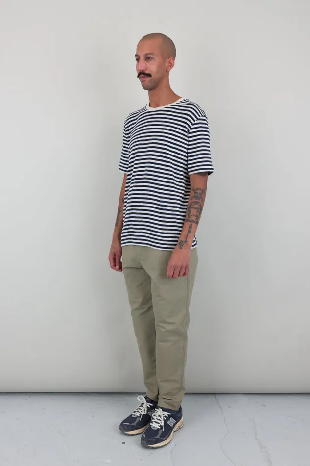 Folk Clothing Classic Stripe TShirt 8211 Ecru Navy Mens TShirts
