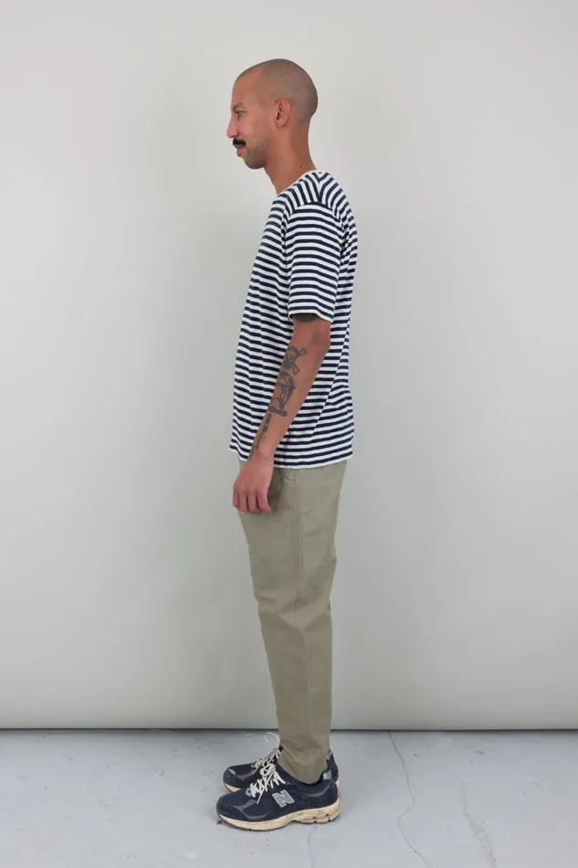 Folk Clothing Classic Stripe TShirt 8211 Ecru Navy Mens TShirts