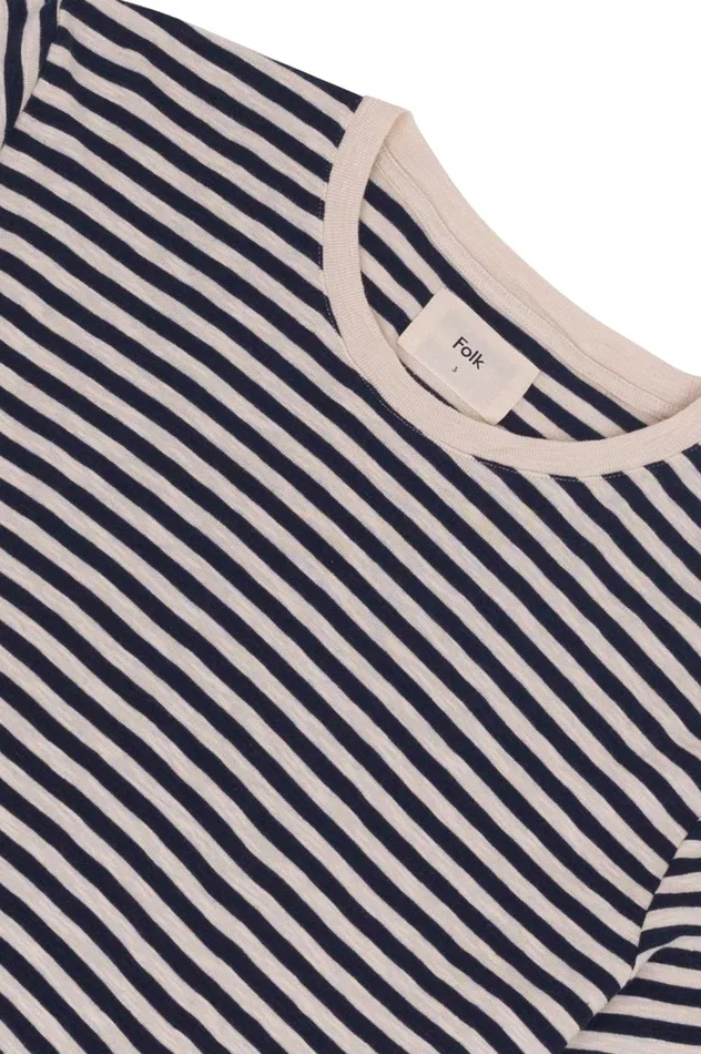 Folk Clothing Classic Stripe TShirt 8211 Ecru Navy Mens TShirts