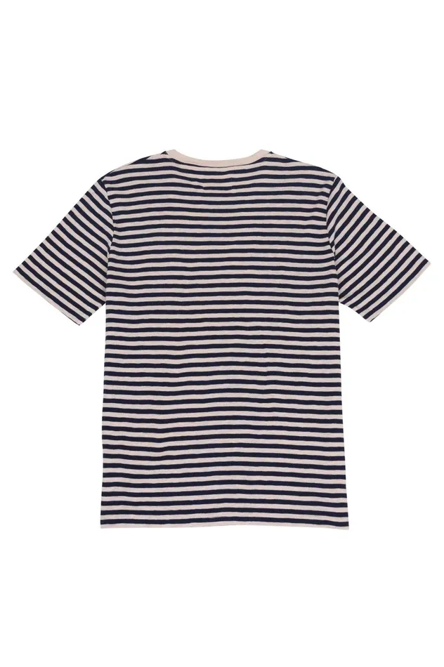 Folk Clothing Classic Stripe TShirt 8211 Ecru Navy Mens TShirts