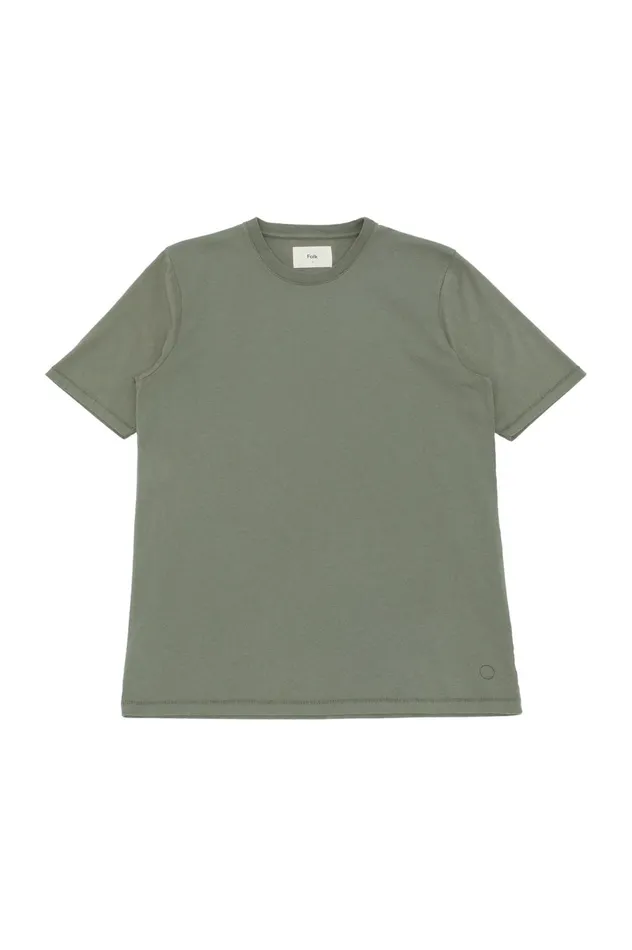 Folk Clothing Contrast Sleeve TShirt 8211 Dark Sage Mens TShirts