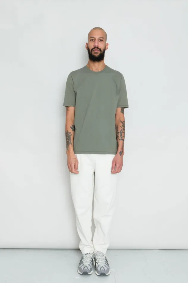 Folk Clothing Contrast Sleeve TShirt 8211 Dark Sage Mens TShirts