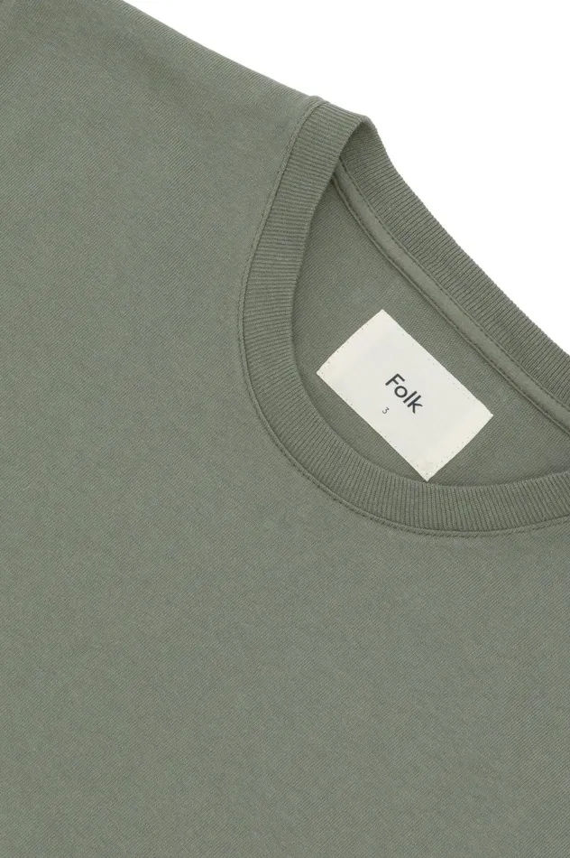 Folk Clothing Contrast Sleeve TShirt 8211 Dark Sage Mens TShirts