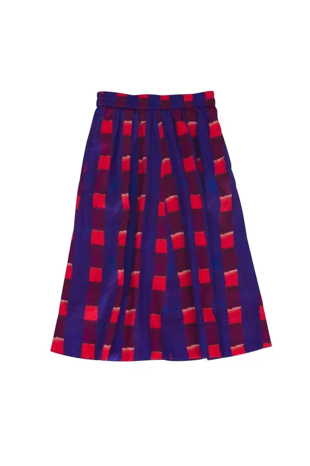 Folk Clothing Full Seam Skirt 8211 Painted Gingham Satin Womens Skirts and Dresses