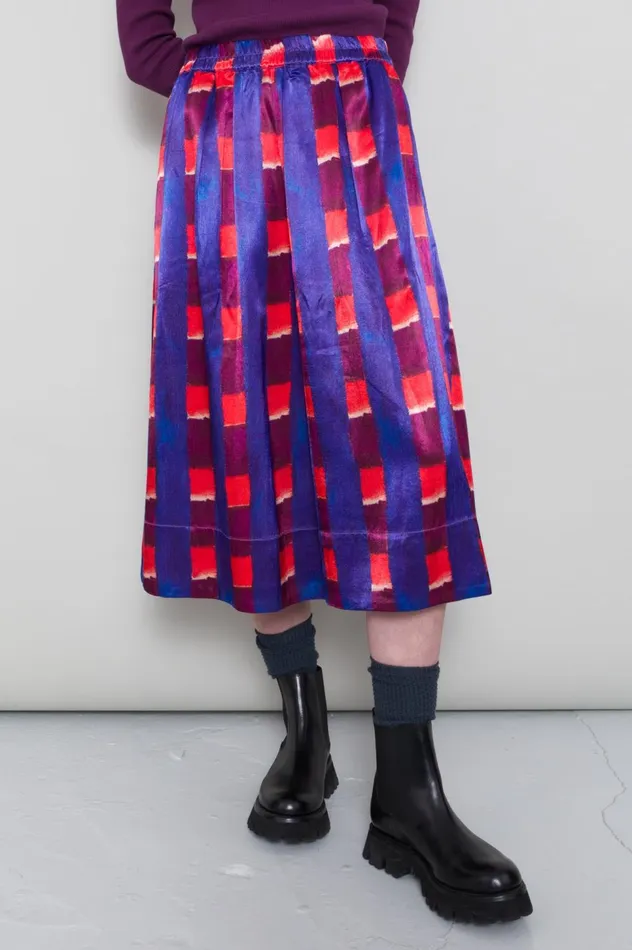 Folk Clothing Full Seam Skirt 8211 Painted Gingham Satin Womens Skirts and Dresses