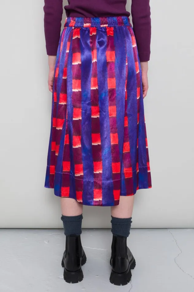 Folk Clothing Full Seam Skirt 8211 Painted Gingham Satin Womens Skirts and Dresses