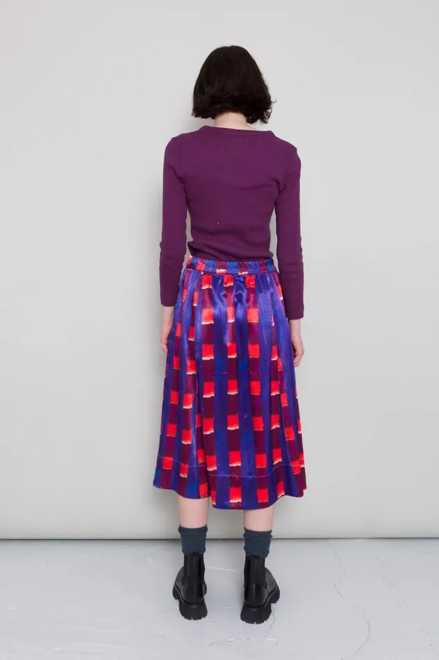Folk Clothing Full Seam Skirt 8211 Painted Gingham Satin Womens Skirts and Dresses