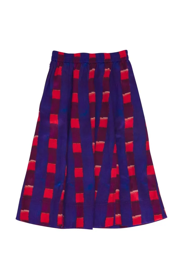 Folk Clothing Full Seam Skirt 8211 Painted Gingham Satin Womens Skirts and Dresses