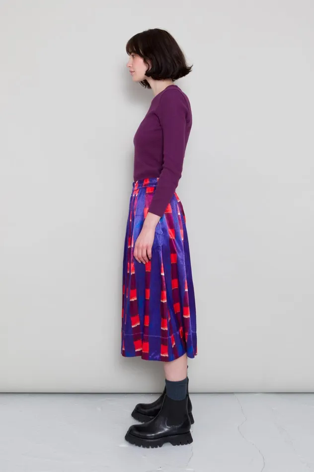 Folk Clothing Full Seam Skirt 8211 Painted Gingham Satin Womens Skirts and Dresses