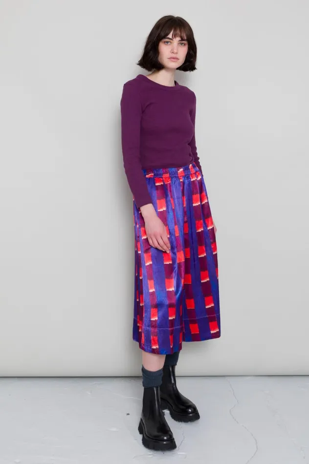 Folk Clothing Full Seam Skirt 8211 Painted Gingham Satin Womens Skirts and Dresses