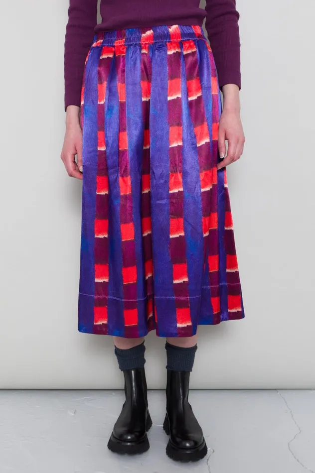 Folk Clothing Full Seam Skirt 8211 Painted Gingham Satin Womens Skirts and Dresses