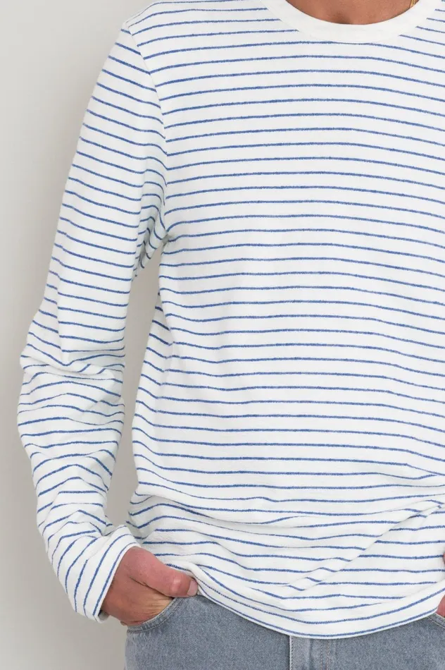 Folk Clothing LS Textured Stripe TShirt 8211 Ecru Bright Blue Mens TShirts