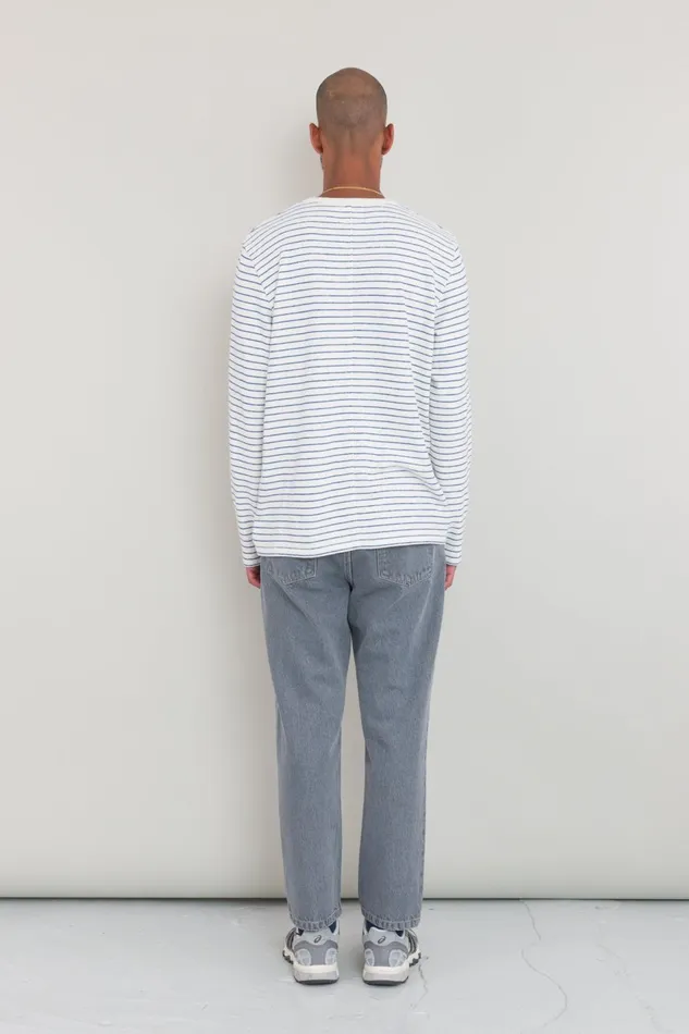 Folk Clothing LS Textured Stripe TShirt 8211 Ecru Bright Blue Mens TShirts