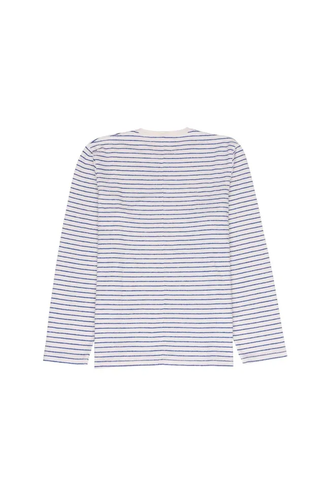 Folk Clothing LS Textured Stripe TShirt 8211 Ecru Bright Blue Mens TShirts