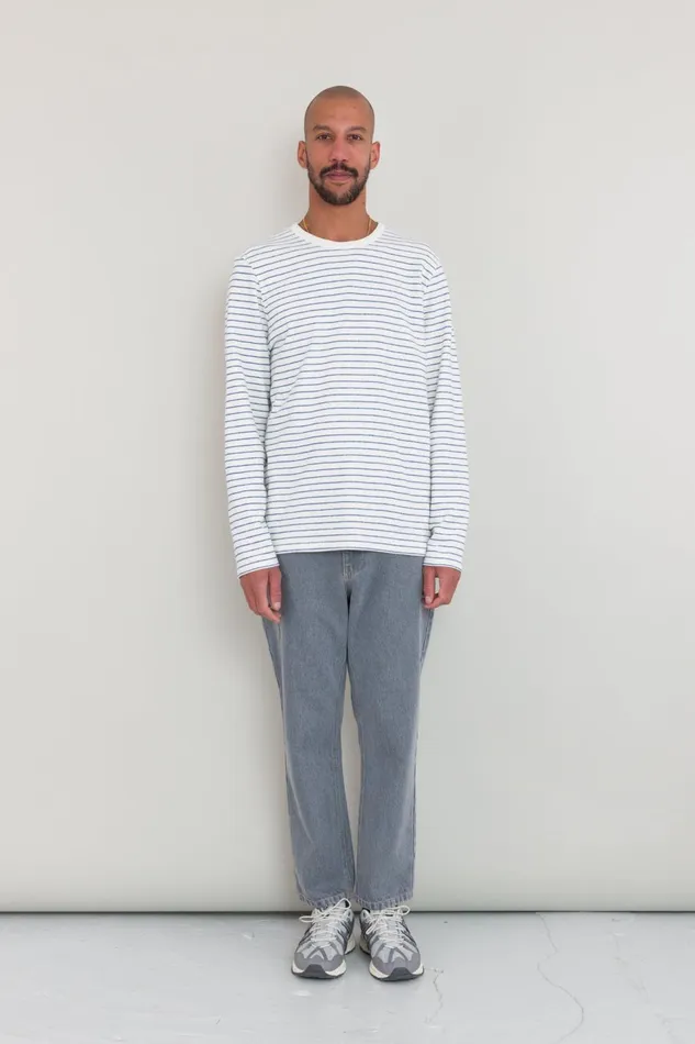 Folk Clothing LS Textured Stripe TShirt 8211 Ecru Bright Blue Mens TShirts