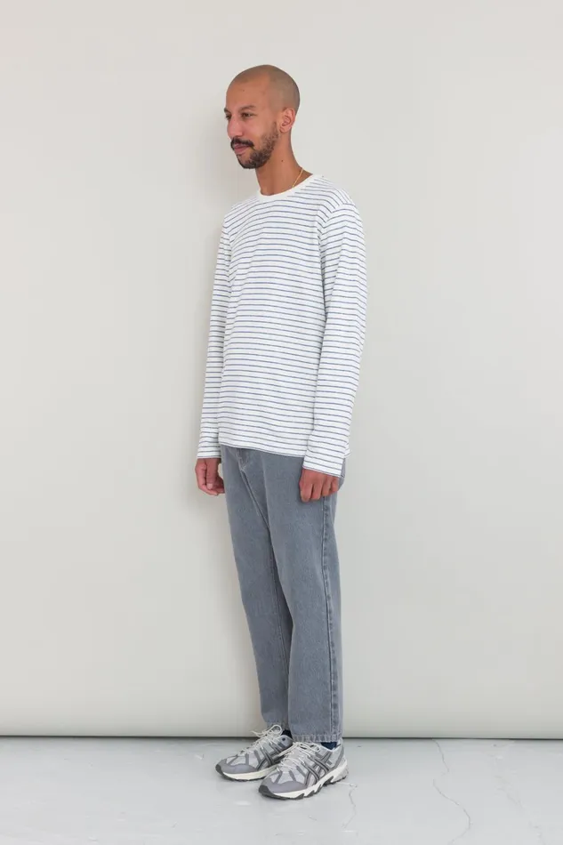 Folk Clothing LS Textured Stripe TShirt 8211 Ecru Bright Blue Mens TShirts
