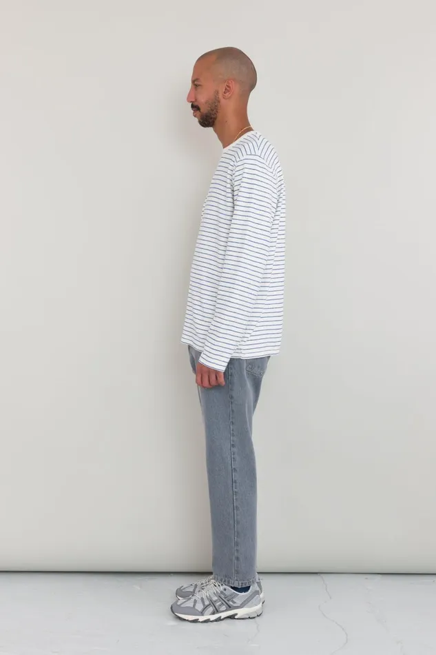 Folk Clothing LS Textured Stripe TShirt 8211 Ecru Bright Blue Mens TShirts