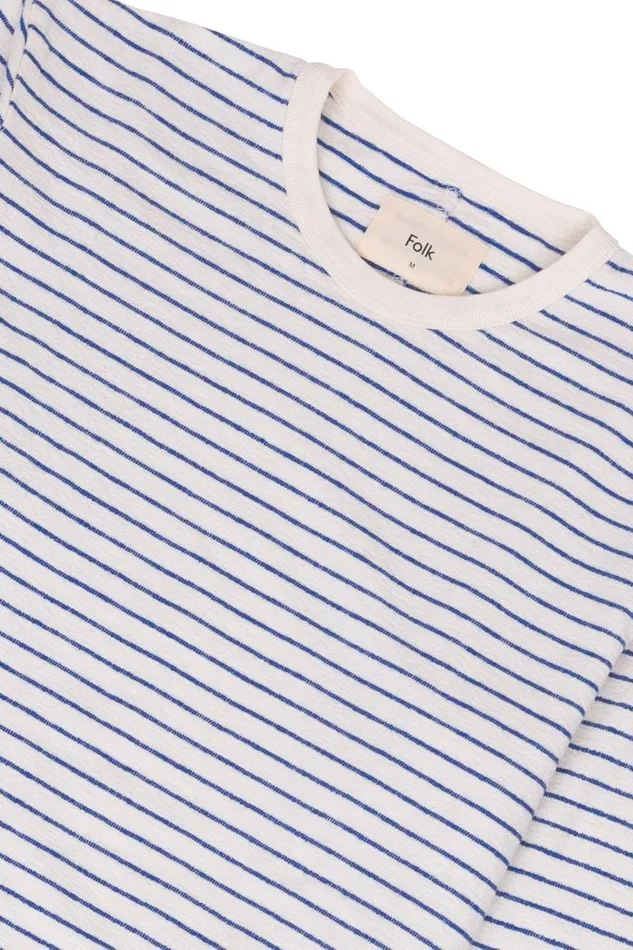 Folk Clothing LS Textured Stripe TShirt 8211 Ecru Bright Blue Mens TShirts
