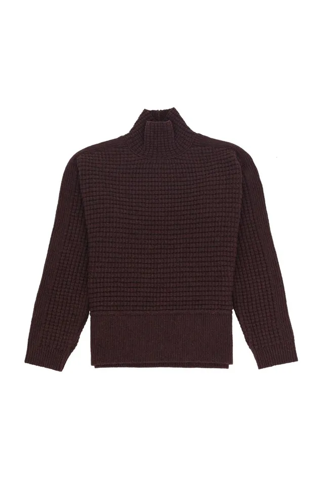 Folk Clothing Open Funnel Neck Jumper 8211 Coffee Womens Knitwear