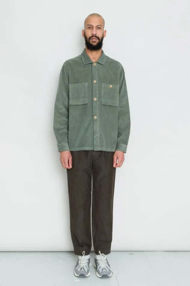 Folk Clothing Patch Overshirt 8211 Dark Sage Heavy Cord Mens Shirts