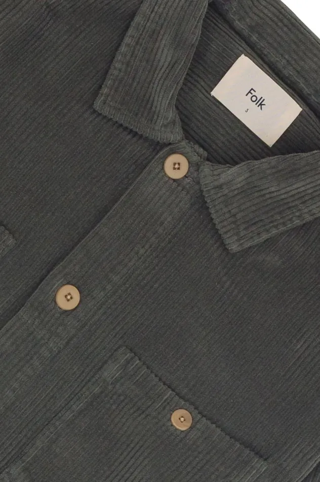 Folk Clothing Patch Overshirt 8211 Dark Sage Heavy Cord Mens Shirts