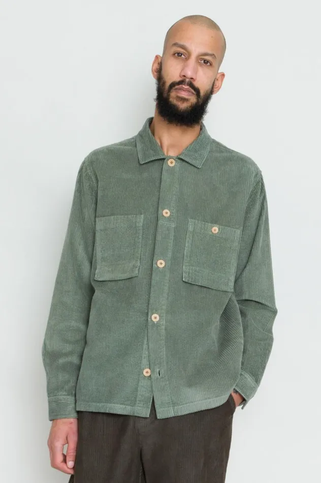 Folk Clothing Patch Overshirt 8211 Dark Sage Heavy Cord Mens Shirts