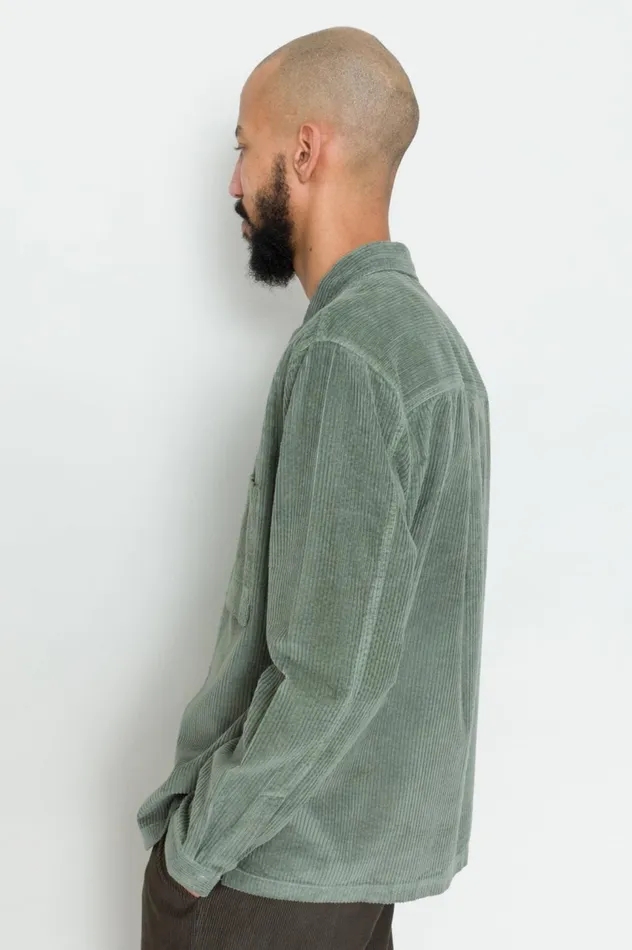 Folk Clothing Patch Overshirt 8211 Dark Sage Heavy Cord Mens Shirts