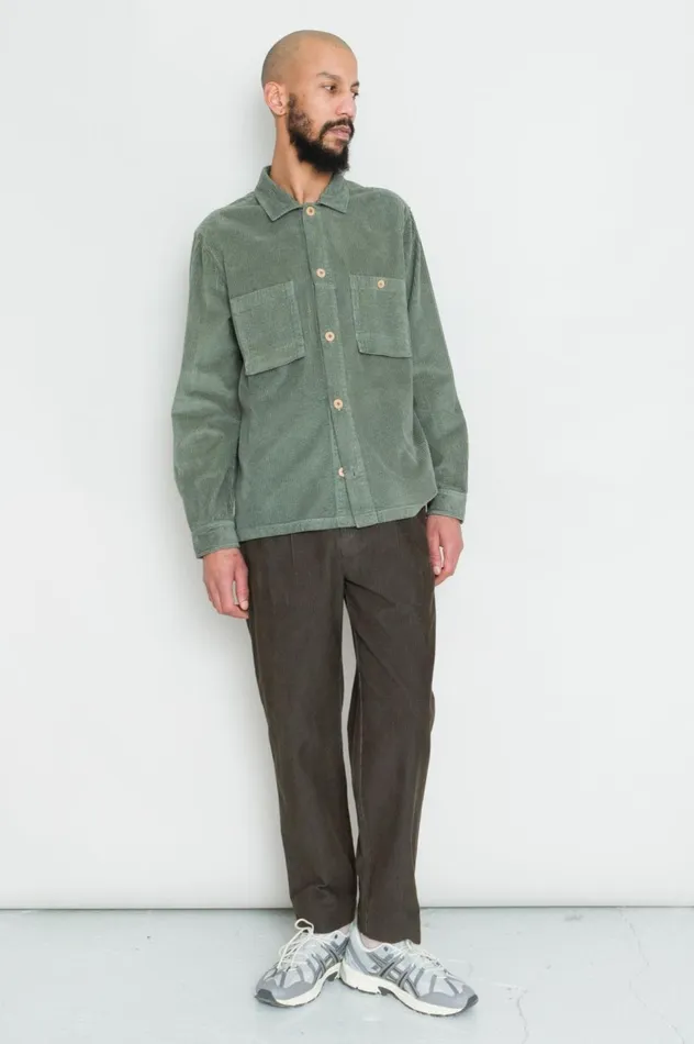Folk Clothing Patch Overshirt 8211 Dark Sage Heavy Cord Mens Shirts