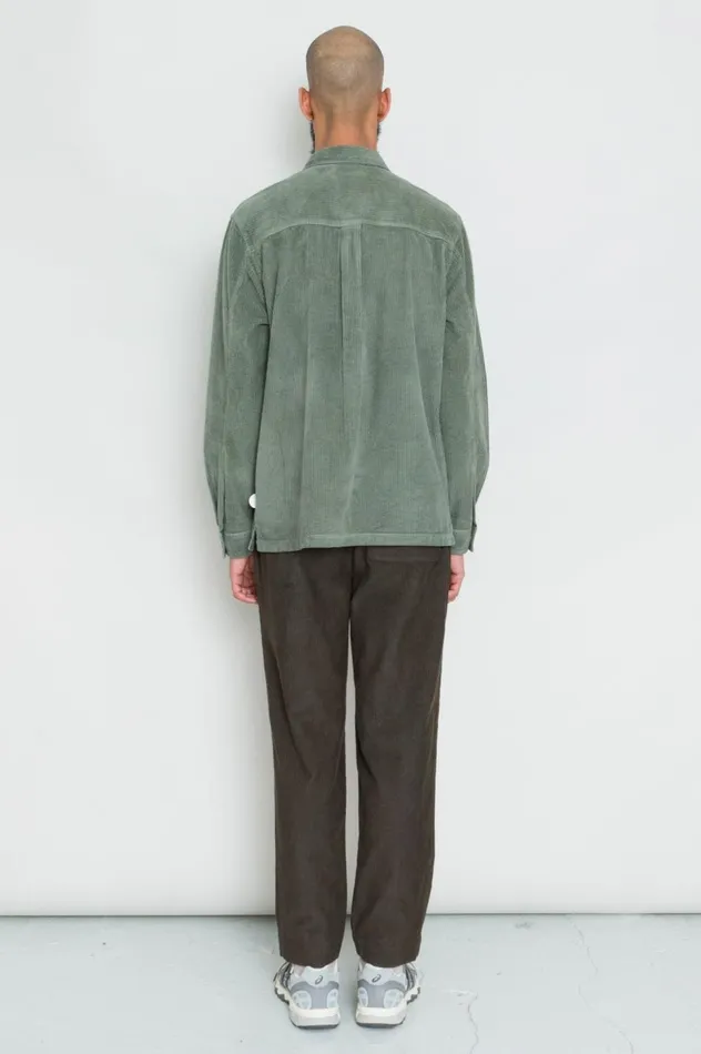 Folk Clothing Patch Overshirt 8211 Dark Sage Heavy Cord Mens Shirts