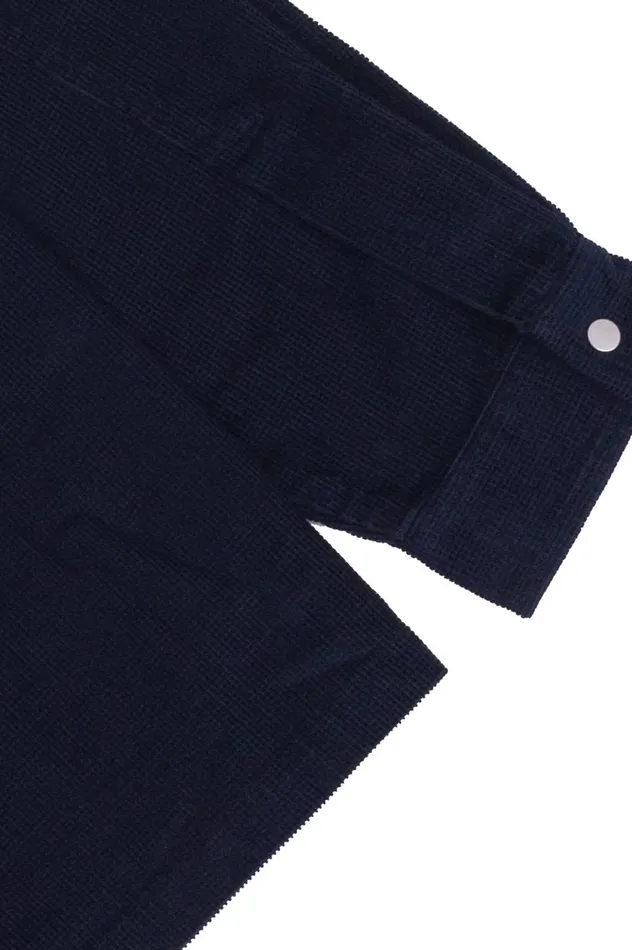 Folk Clothing Patch Overshirt 8211 Indigo Blue Microcheck Cord Mens Shirts