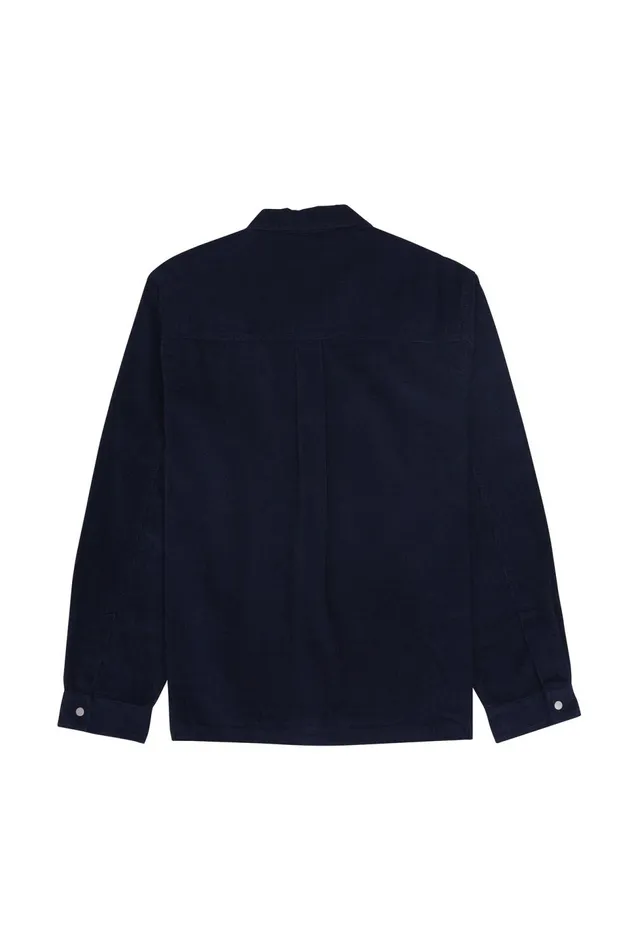 Folk Clothing Patch Overshirt 8211 Indigo Blue Microcheck Cord Mens Shirts