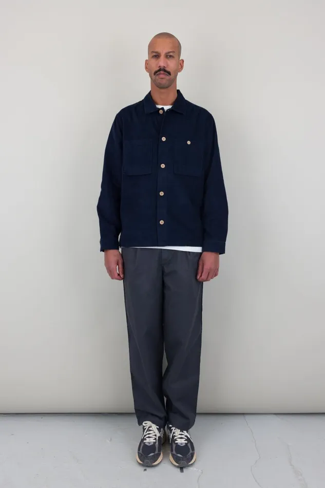 Folk Clothing Patch Overshirt 8211 Indigo Blue Microcheck Cord Mens Shirts