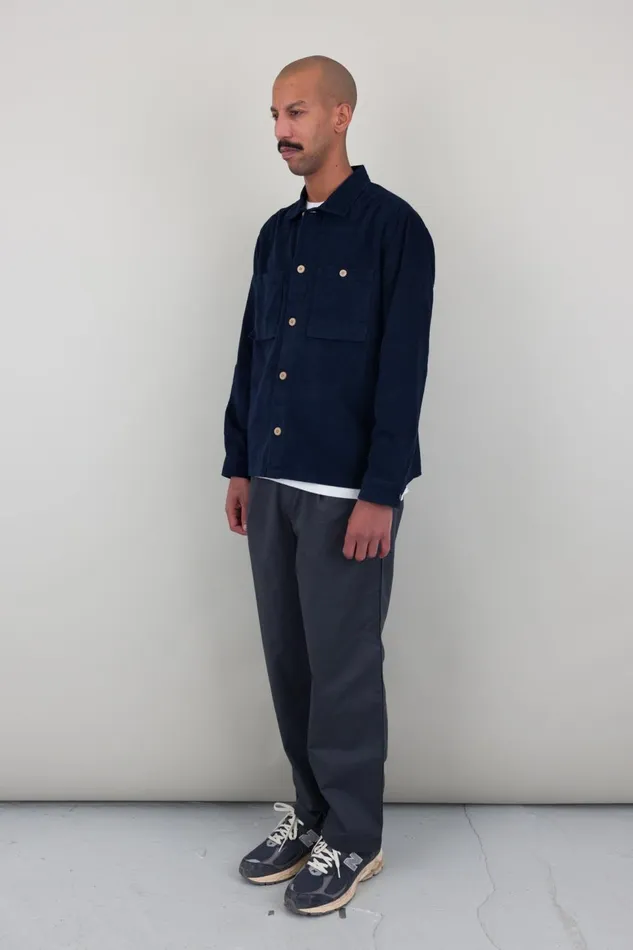 Folk Clothing Patch Overshirt 8211 Indigo Blue Microcheck Cord Mens Shirts