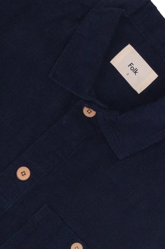 Folk Clothing Patch Overshirt 8211 Indigo Blue Microcheck Cord Mens Shirts