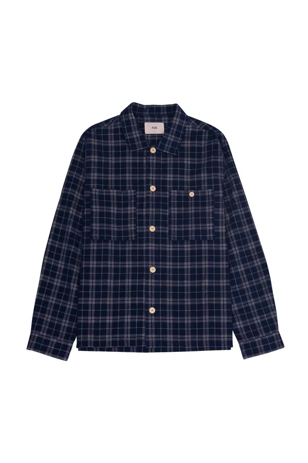 Folk Clothing Patch Overshirt 8211 Navy Check Cord Mens Shirts