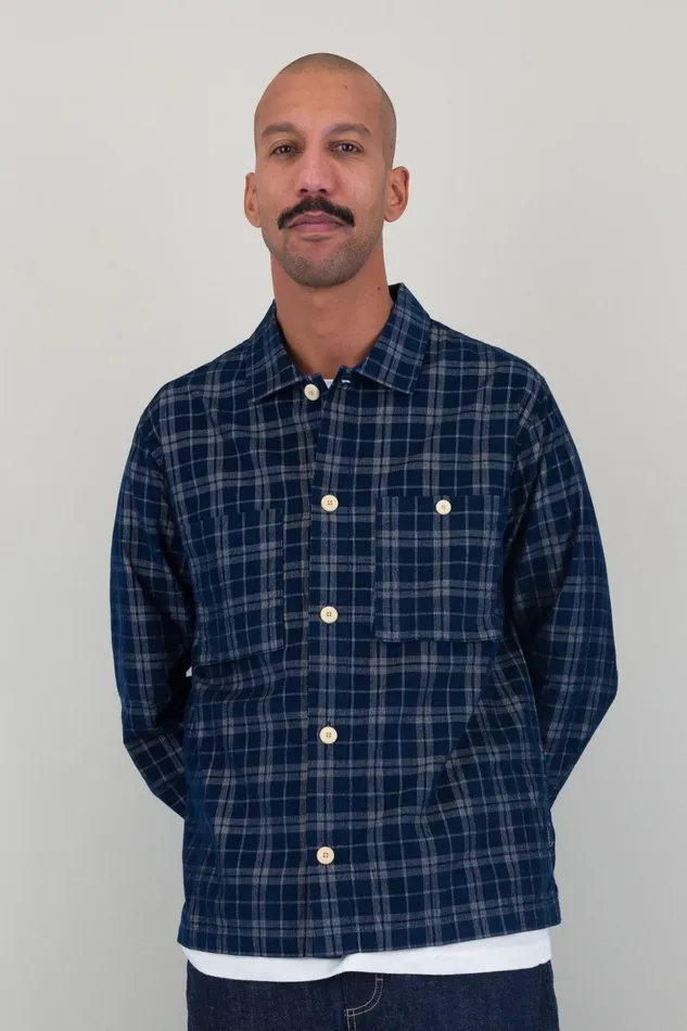 Folk Clothing Patch Overshirt 8211 Navy Check Cord Mens Shirts