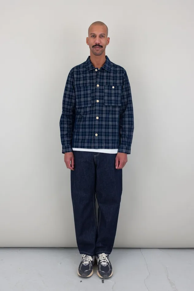 Folk Clothing Patch Overshirt 8211 Navy Check Cord Mens Shirts
