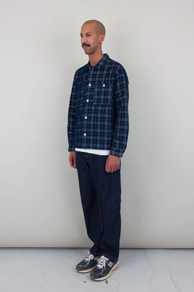 Folk Clothing Patch Overshirt 8211 Navy Check Cord Mens Shirts