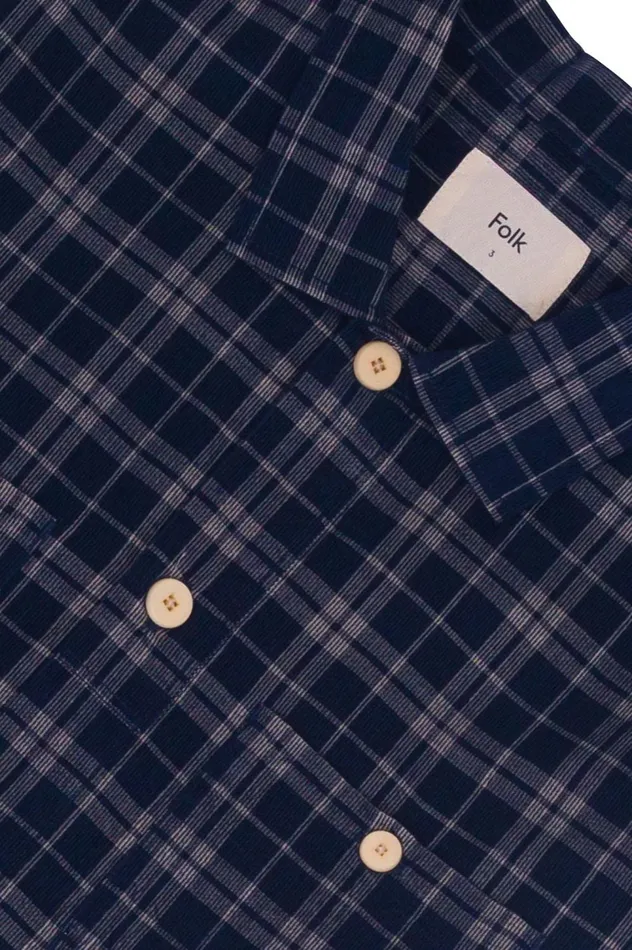 Folk Clothing Patch Overshirt 8211 Navy Check Cord Mens Shirts