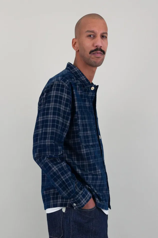 Folk Clothing Patch Overshirt 8211 Navy Check Cord Mens Shirts