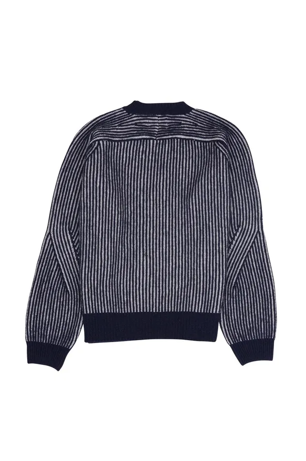 Folk Clothing Plated Rib Crew 8211 Navy Ecru Mens Knitwear