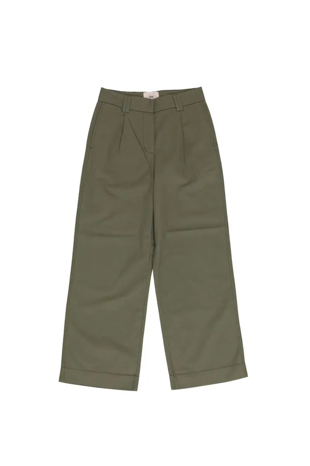 Folk Clothing Pleated Trousers 8211 Olive Twill Womens Trousers