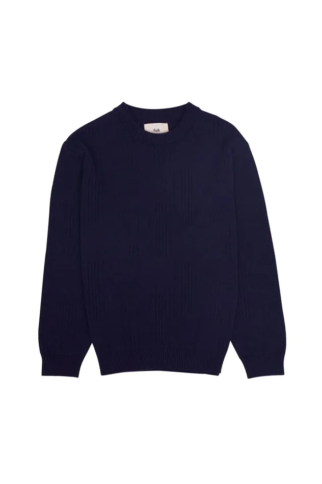Folk Clothing Pointelle Crew 8211 Dark Navy Womens Knitwear